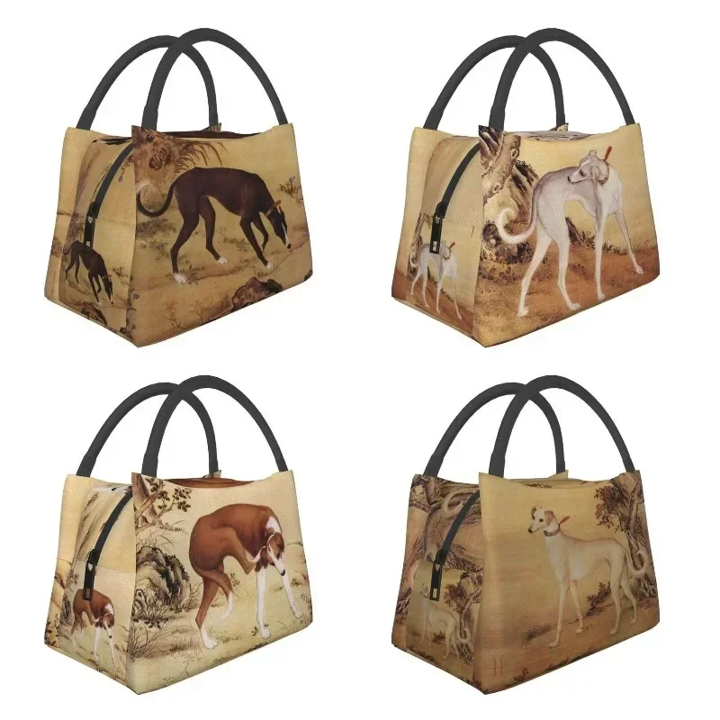 

Whippet Greyhound Style Insulated Lunch Bag for Women Sighthound Dog Art Cooler Thermal Lunch Box Office Picnic Travel