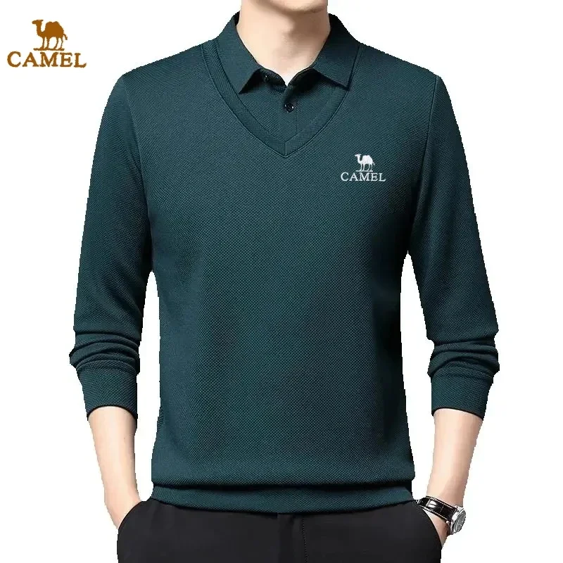 

New Autumn and Winter Men's Embroidered Waffle Plush Long Sleeved Polo Shirt Two-piece Fashionable Casual Multifunctional Top