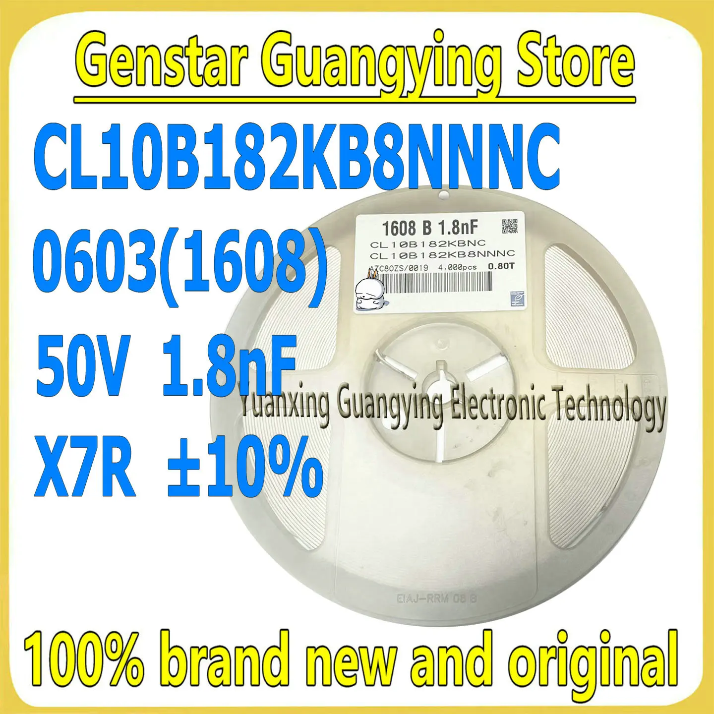 (100 pieces) Ceramic capacitors 0603 50V 1.8nF X7R ±10% multilayer surface-mount capacitors, 100% brand new