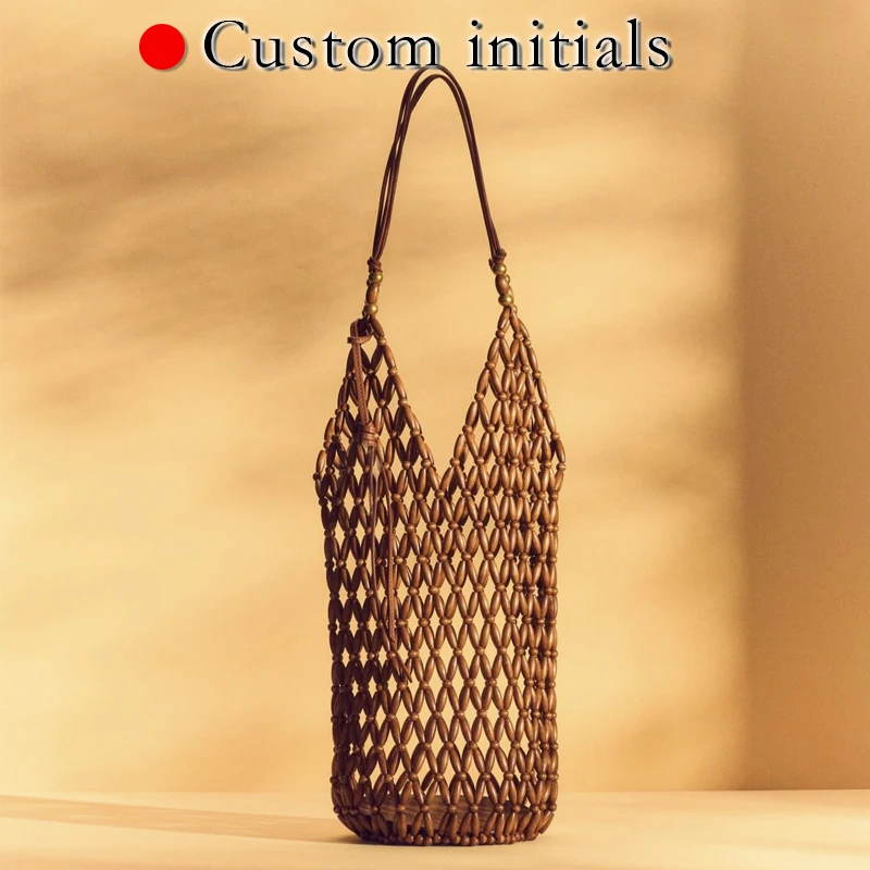 

Bohemian Beach Bucket Bags For Women Luxury Designer Handba And Purses 2025 New In Wood Hand Woven Hollow Out Underarm Shoulder