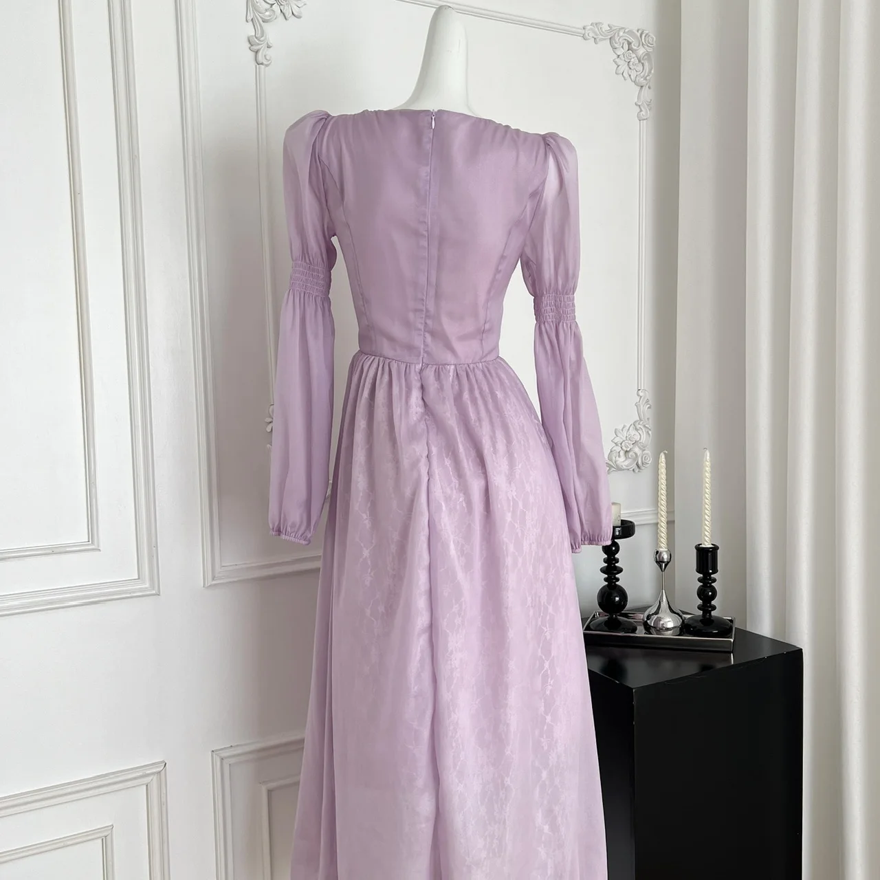 Chic vintage square neck long sleeve lace slim Elegant Fairy korean fashion Boho Sundress women clothing Long dress