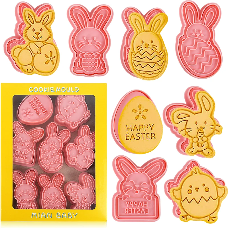 

4/8pcs Easter Cookie Cutter Mold Easter Eggs Rabbit Chick Biscuit Fondant Mould For Easter Party Cake Decoration DIY Baking Tool