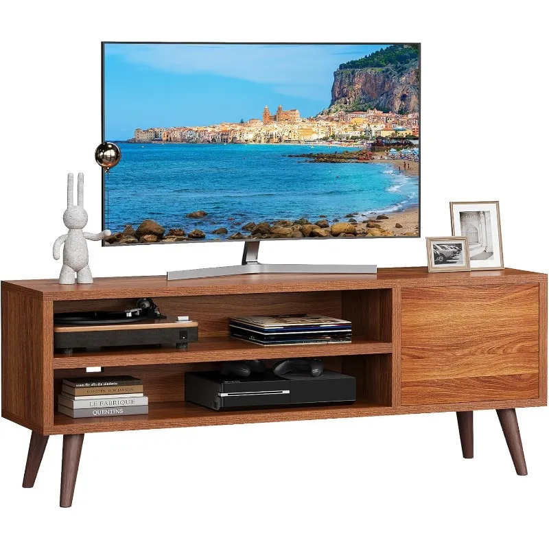 

Retro Stand with Storage for TVs up to 55 In, Rustic Brown Stand for Media, Mid Century Modern Stand & Entertainment