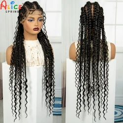 34Inch Synthetic Lace Braiding Wigs Lace Front Twisted Braided Wig for Black Women Full Lace Cornrow Braids Wigs with Baby Hair