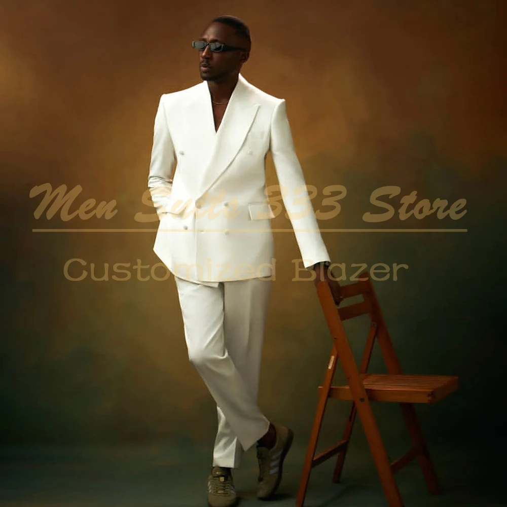 

Белые свадебные мужские костюмы по индивидуальному заказу, роскошные двубортные вентиляционные отверстия сзади, облегающий костюм из двух предметов, брюки, мужская одежда, роскошный блейзер