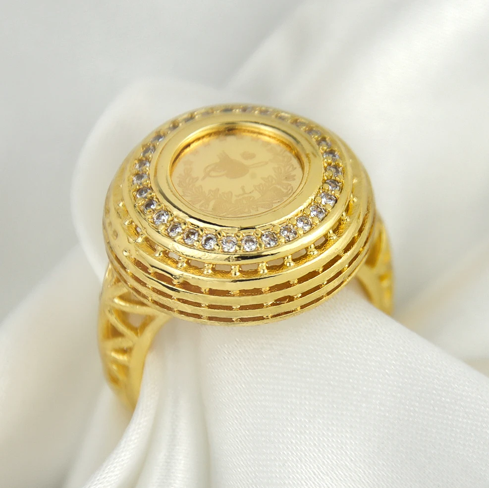 AYONG Turkish Totem Coin Rings 18k Gold Plated Zircon Middle East Jewelry Muslim African Dubai Engagement Wedding Banquet Parts