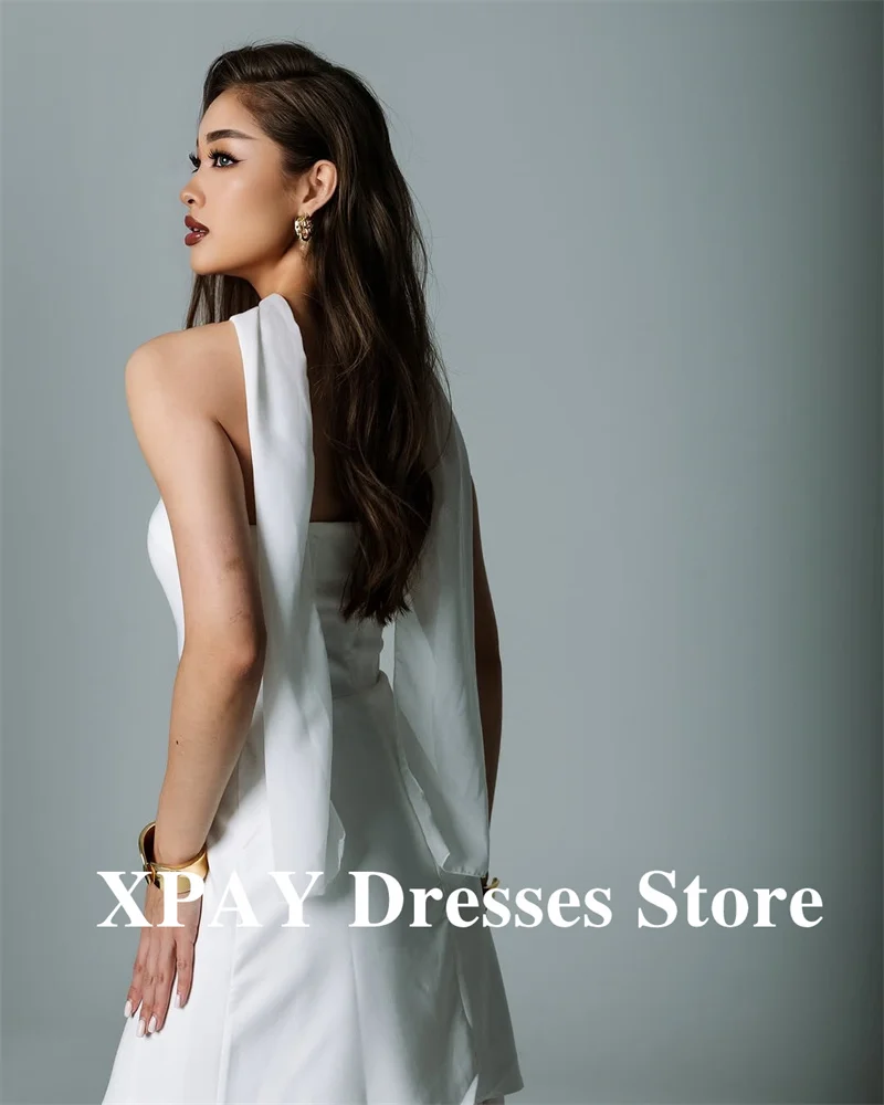 XPAY Eenvoudige Witte Bruiloft Jurken Strand Strapless Schaalfotografie Formele Avondjurken Plus Size Prom Dress Aangepast