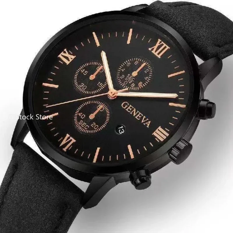 1PC czarny zegarek kwarcowy mężczyźni zegarek z tarczą rzymską moda okrągły zegarek kwarcowy z datą dla sportu Relogios Masculino Relojes Para Hombres