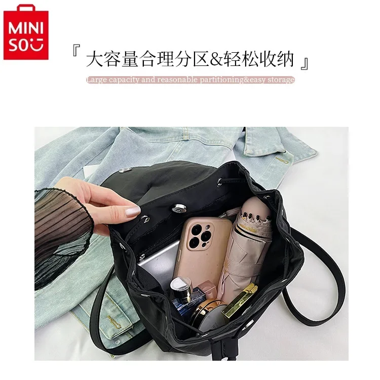 MINISO   Disney cartoon Mickey lightweight large capacity bucket bag for women, fashionable and versatile storage backpack