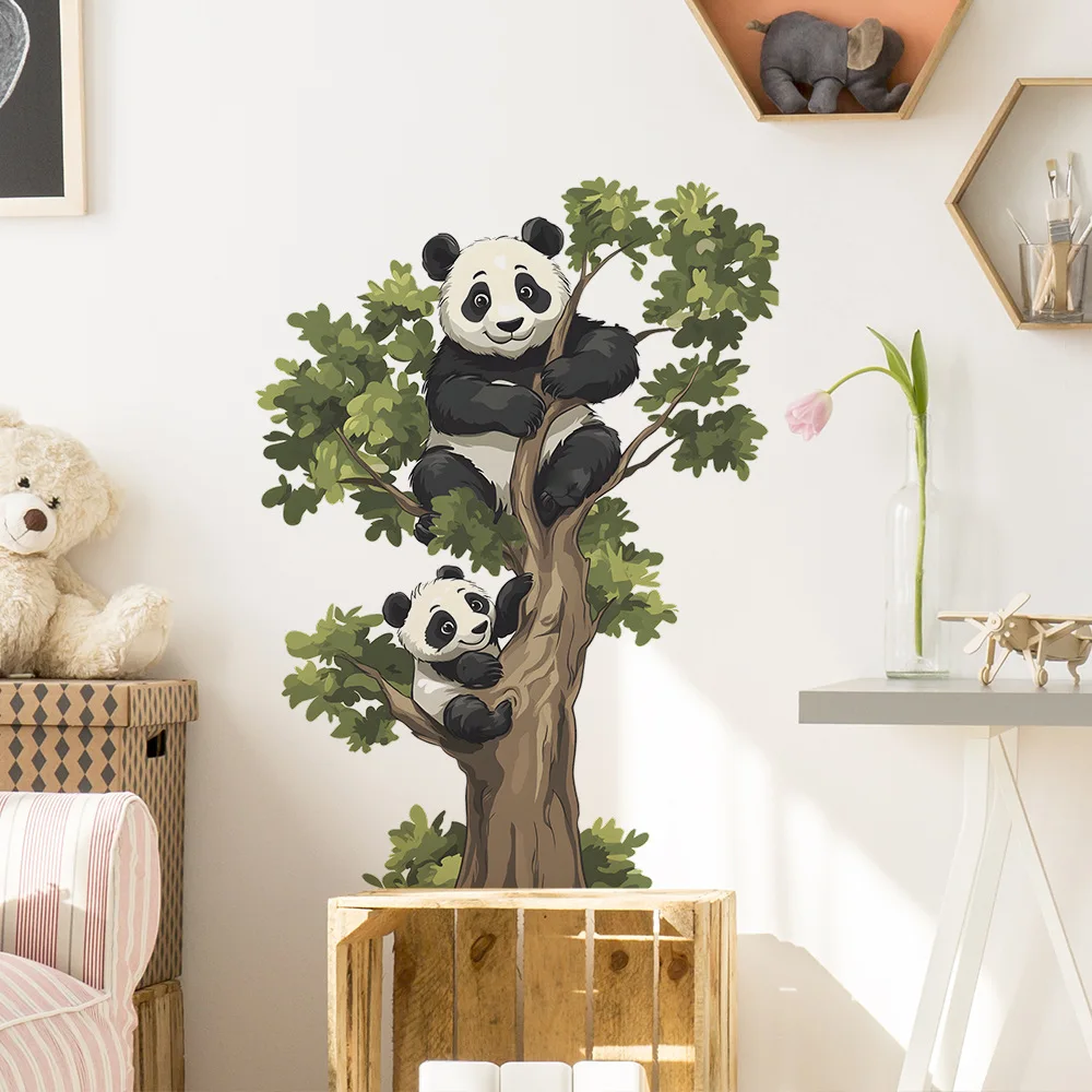 Panda Climbing Tree Wall Stickers for Living Room Bedroom Cupboard Home Background Decoration Self Adhesive Wall Decals