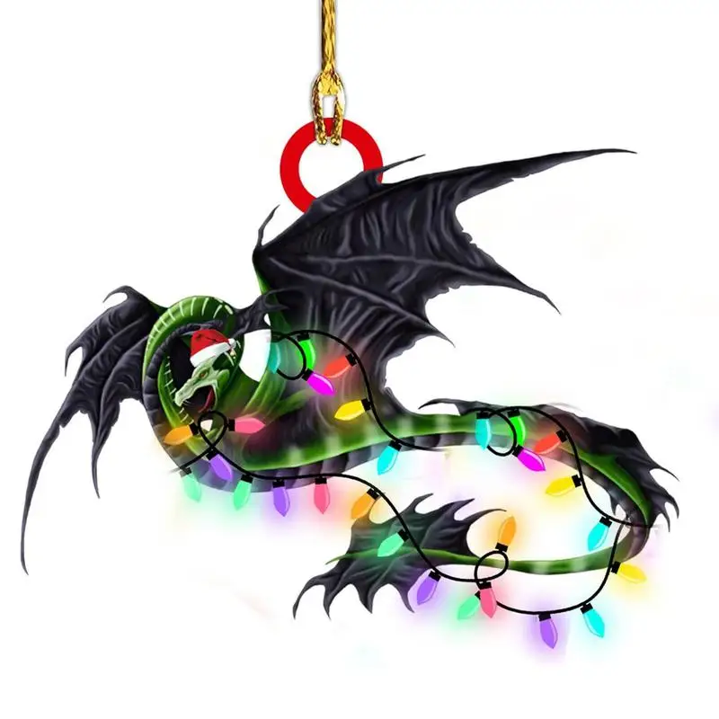 Christmas Tree Pendant 2D Acrylic Dragon Statue Christmas Decor Reusable Gothic Festive Decor with Ropes Flexible Car Pendant
