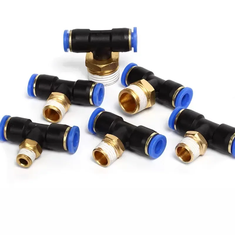 PB Pneumatic Quick Connector T Shape Tee Air Pipe Fittings Hose BSPT Male Thread Pipe Coupler,PB4/6/8/10/12-M5/01/02/03/04