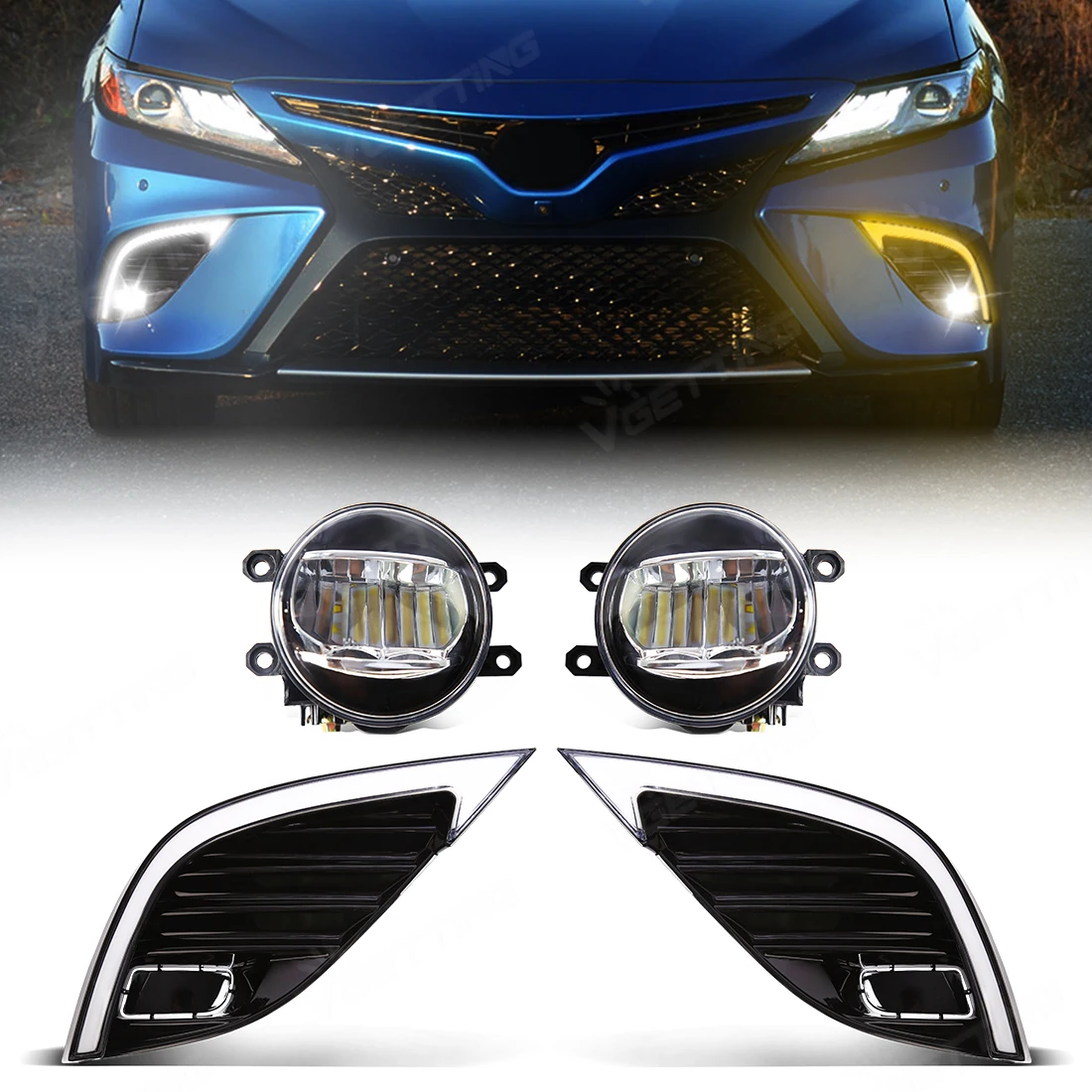 

Car LED Daytime Running Light For Toyota Camry SE XSE 2018 2019 2020 White DRL Yellow Turn Signal Headlights Driving Fog Lamp