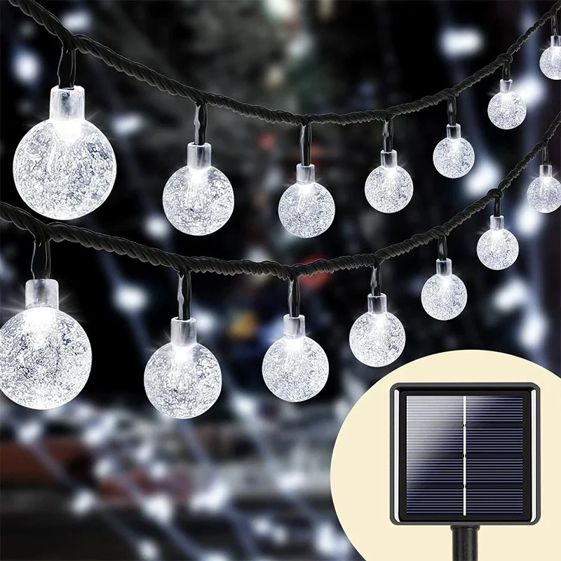 Festoon LED Crystal Globe Lights Outdoor Solar String Lights Christmas Fairy Lights for Garden Halloween Wedding Room Decoration