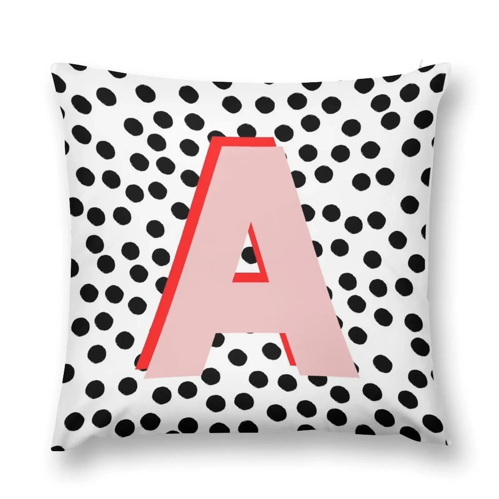 Black & White Dalmatian Print Spots With Pink Letter A Throw Pillow Sofa Cushion Cover Sofa Decorative Covers pillow