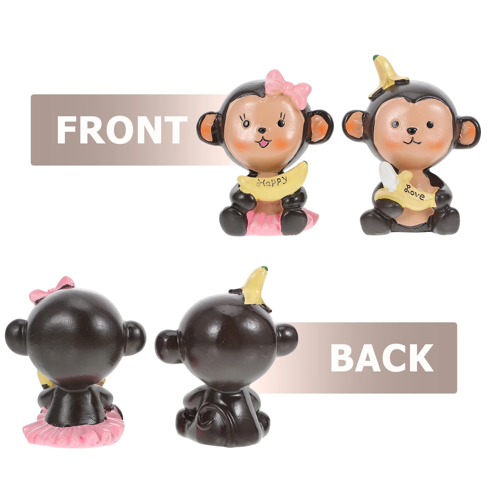 

2Pcs Banana Monkey Ornament Decorations Cake Topper Couple Crafts Synthetic Resin Bedroom Living Room Car Party Adorable Shape