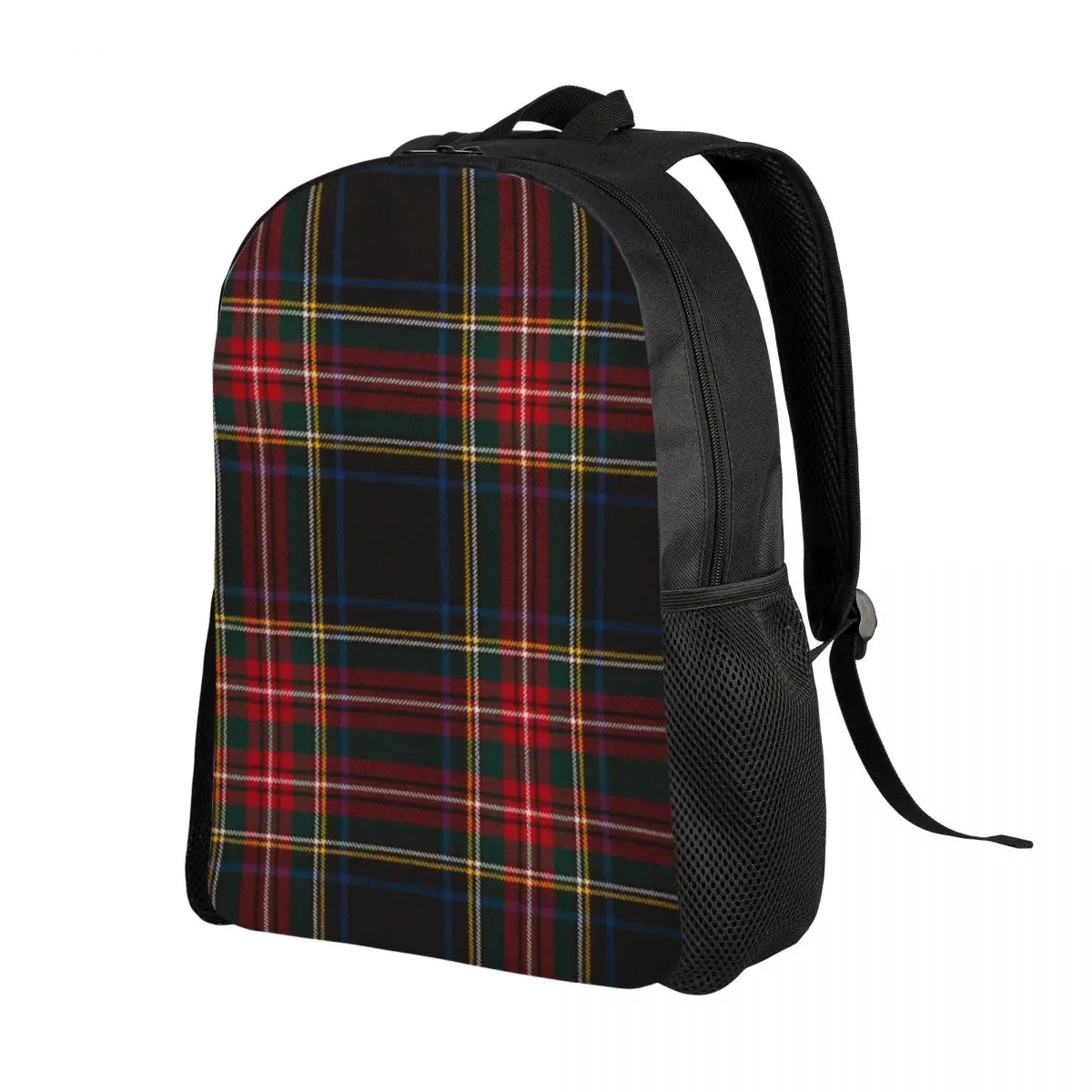 Custom Black Tartan Plaid Travel Backpack School Laptop Bookbag Geometric Gingham Check Texture College Student Daypack Bags