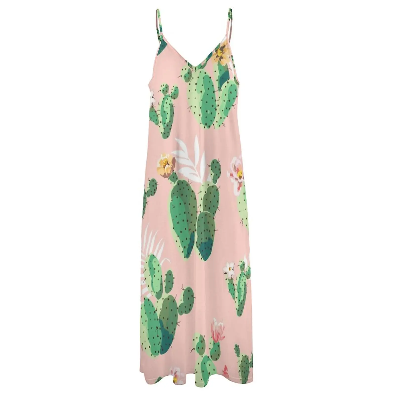 Vestido sin mangas con estampado de Cactus para mujer, vestido de verano de estilo coreano, Morado, 2024