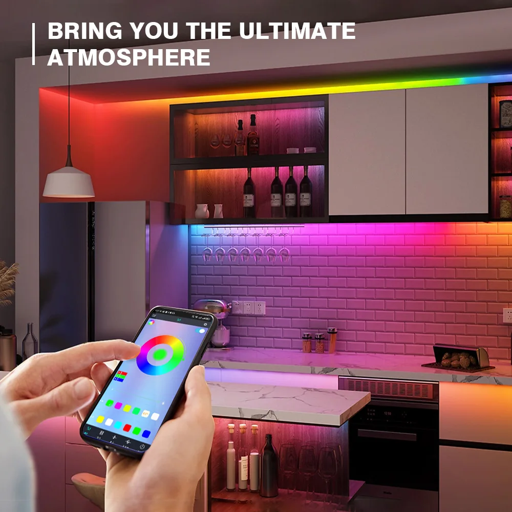 5V RGB IC Neon LED Strip Light USB 2-5M Waterproof Flexible Ribbon Tape Lights Music Sync with App Remote Control For Home Decor