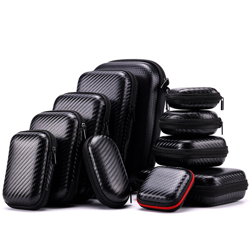 Mini Portable EVA Storage Bag Carbon Fiber Look Pouch Carrying Bag Zipper case For Earphone/Phone/Charging Cable ect Accessories