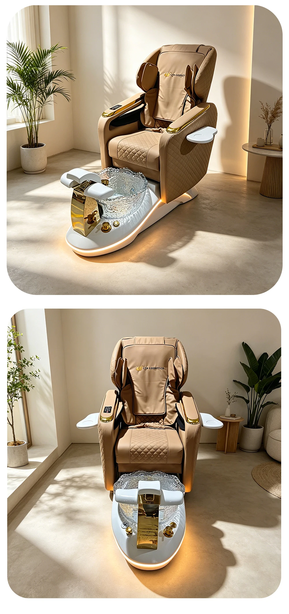 Elektrischer Pediküre-Stuhl mit Massagefunktion, Liegefunktion, Fußbecken, LED-Beleuchtung und Getränkehaltern - Salonmöbel nach Maß im Großhandel – Detail 12