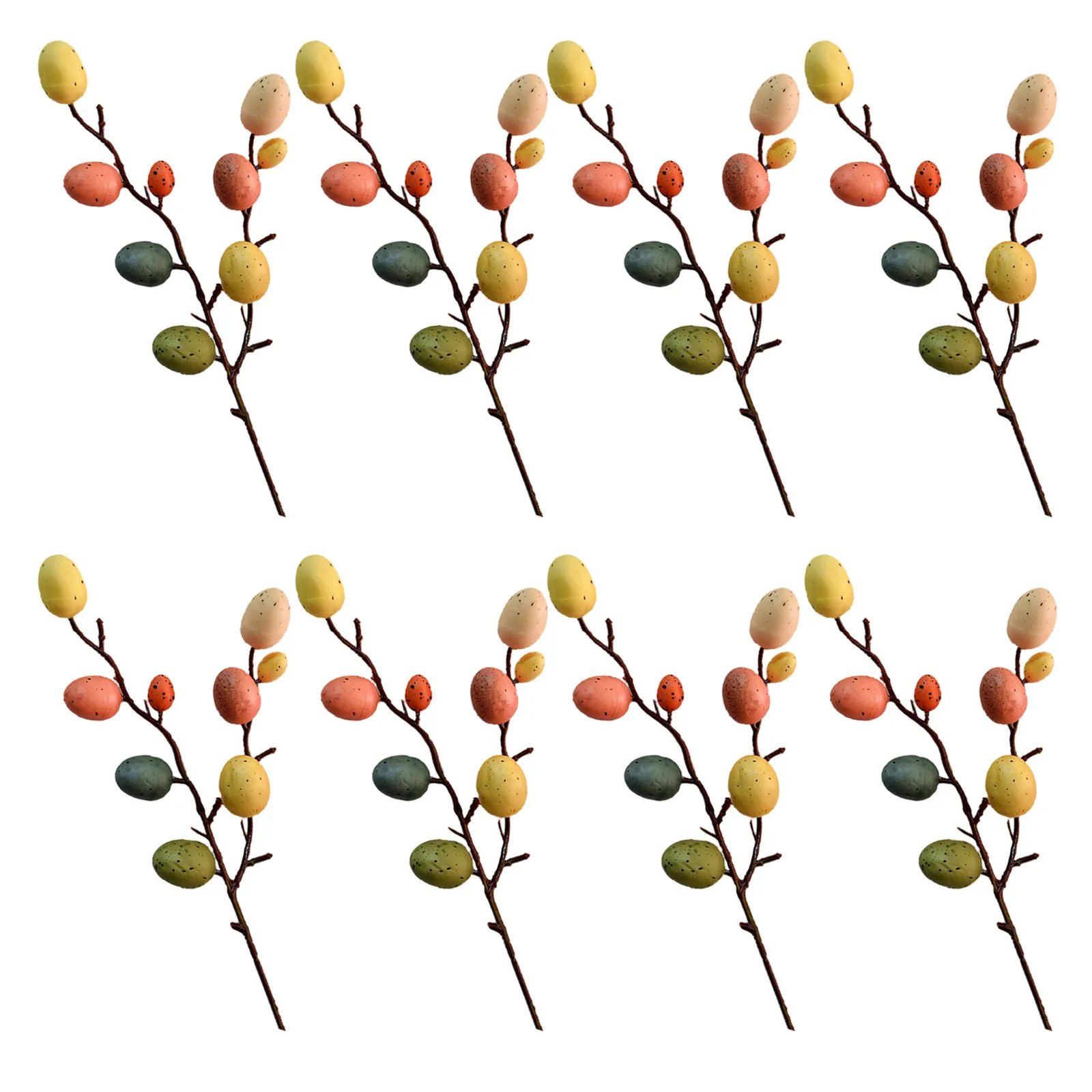 Décorations d'œufs de résurrection, 8 branches, arrangement floral de Pâques, brindilles artificielles, œufs en bois, ornement de maison, bricolage créatif