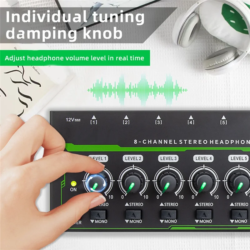 8 Channels Mini Stereo Headphone Amplifier HA800S PRO Ultra-Compact Audio Amplifier With Power Adapter-AU47