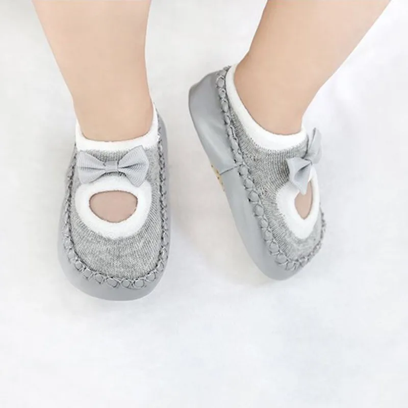 

Baby Boys Girls Infant Autumn Cotton Bow Socks Warm Anti Slip Floor Socks Leg Warmer First Walkers