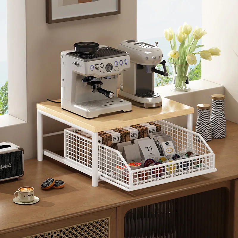 Under Sideboard Coffee Machine Holder, Drawer Storage Shelf for Coffee Pods, Tea Bags, Cups, Home Bar Cabinet Organizer