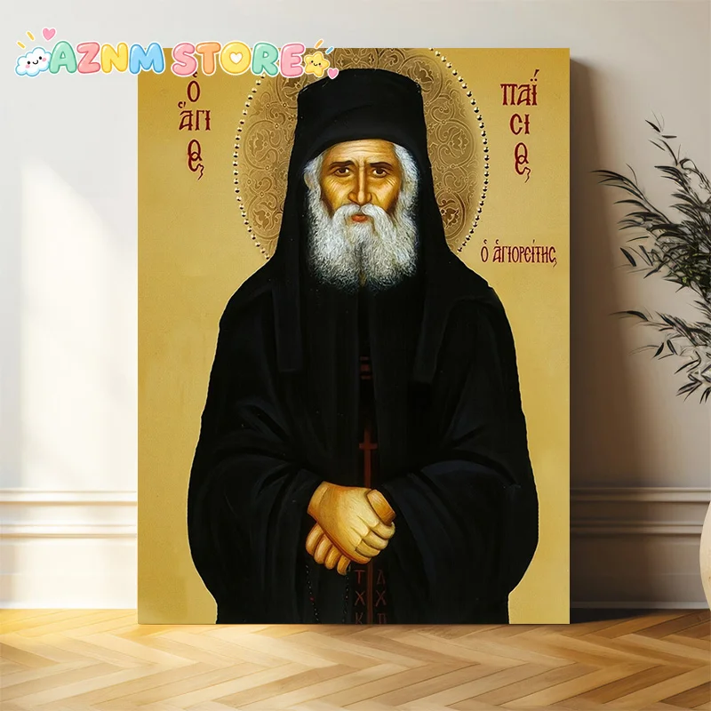 2027  Saint Pessios of Athos Greek Orthodox Icon, Byzantine Art Wall Hanging, Unframed Religious Home Decor, Spiritual Wall A