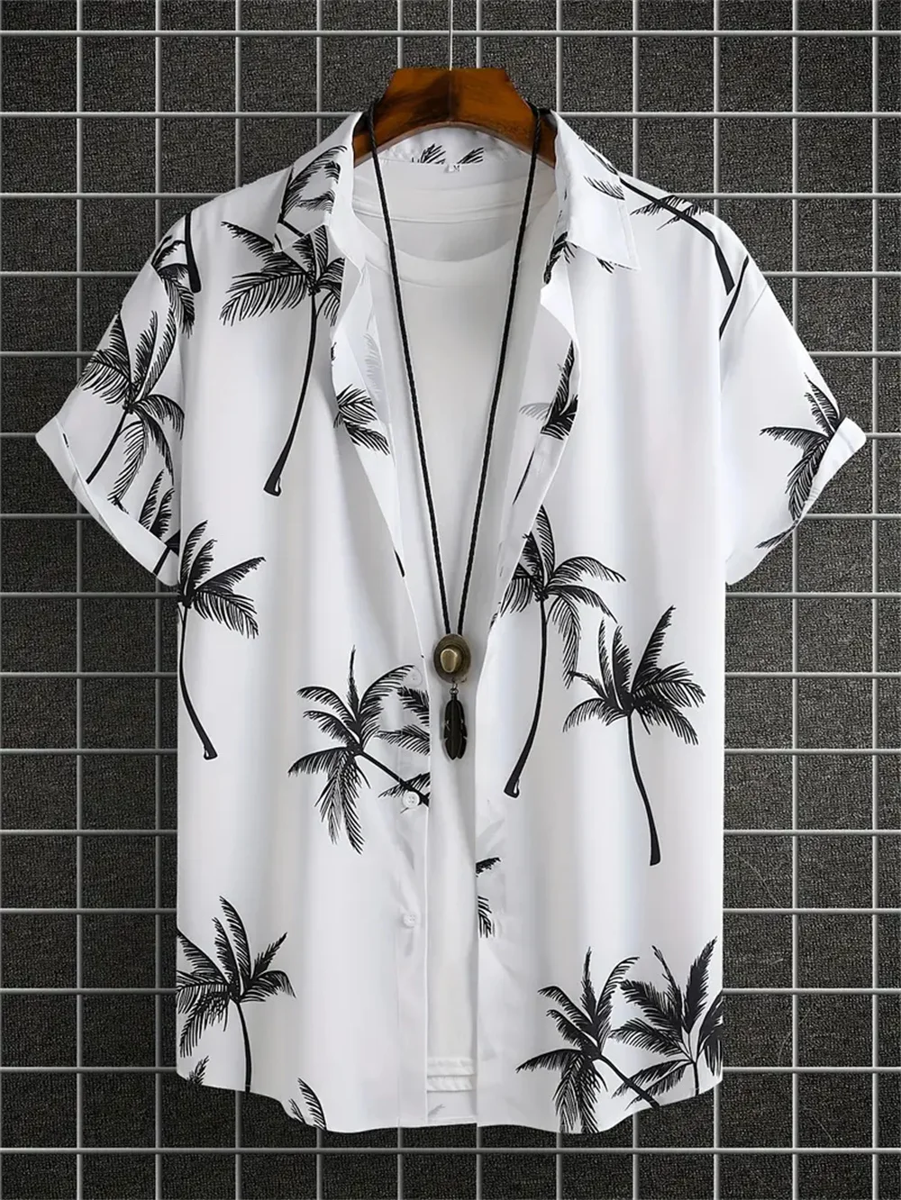 Camisa hawaiana con patrón de hojas tropicales para hombre, Camisa estampada informal rosa, Top de fiesta en la playa de alta calidad, ropa Vintage