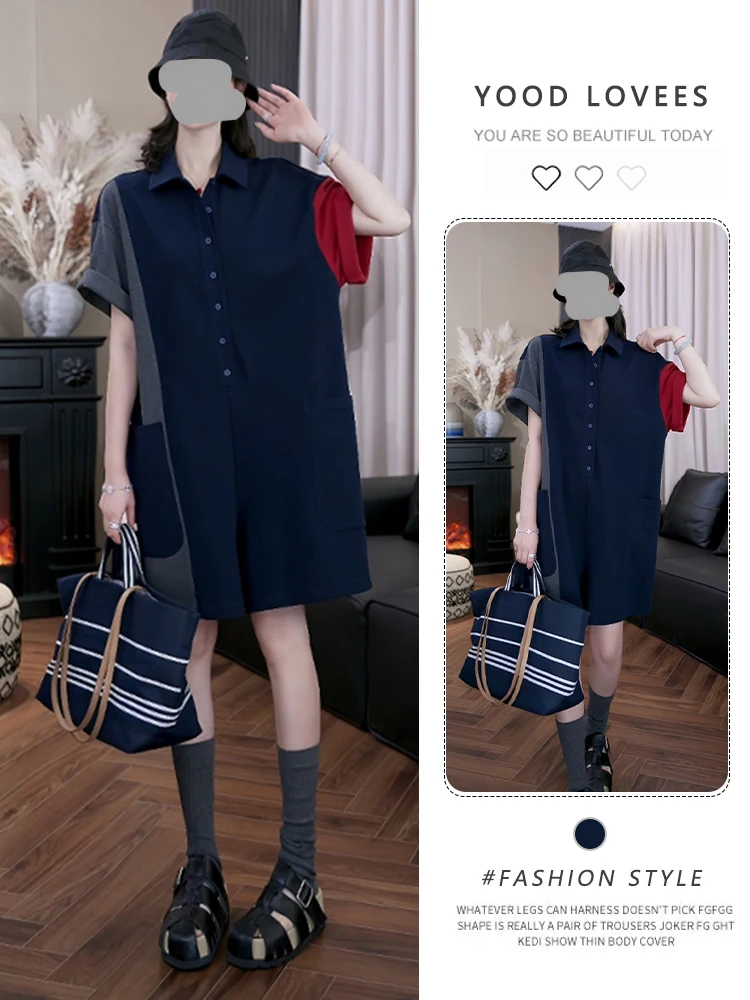 

Летний повседневный комбинезон с эффектом похудения, свободный, удобный, с отложным воротником, в стиле колор-блок, с широкими штанинами и высокой талией