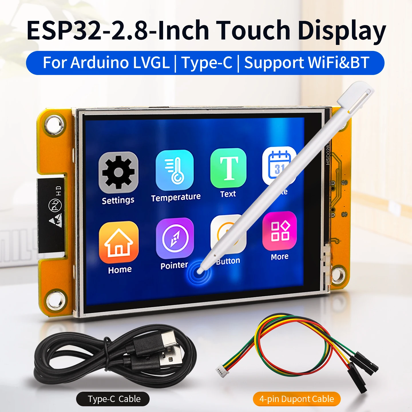 2.8 Inch TFT Touch Screen 240*320 LCD Display Type-C Port ST7789 Driver ESP32 Development Board for Arduino LVGL WiFi Bluetooth