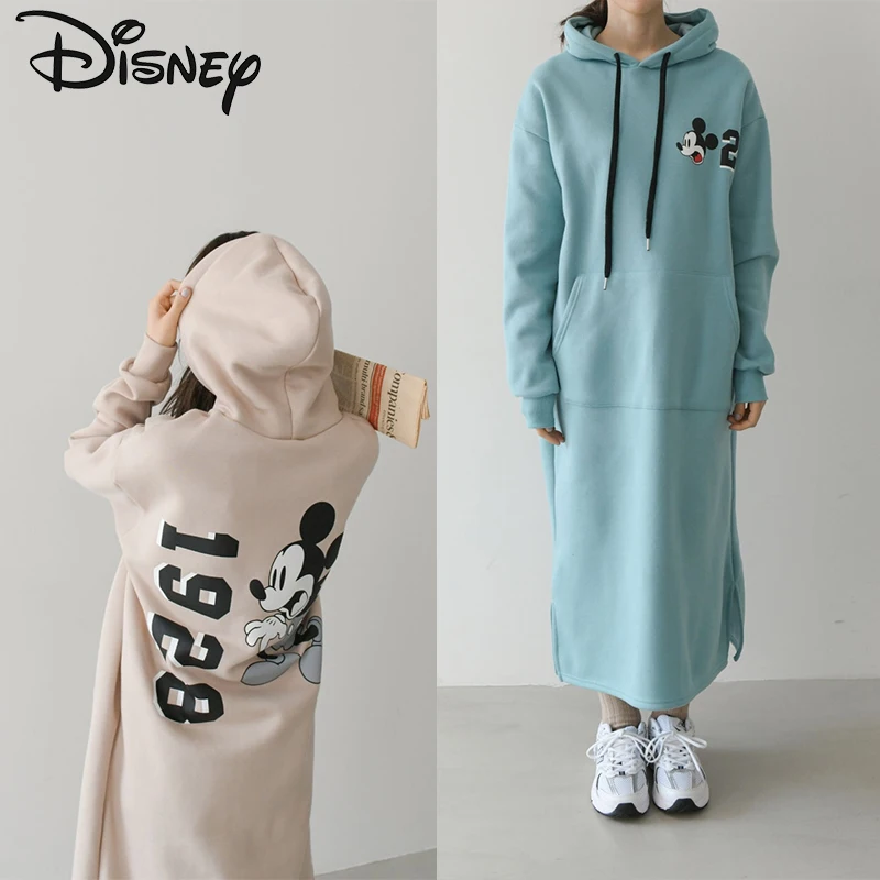 

Женское осенне-зимнее длинное платье с капюшоном и юбкой Микки Маус