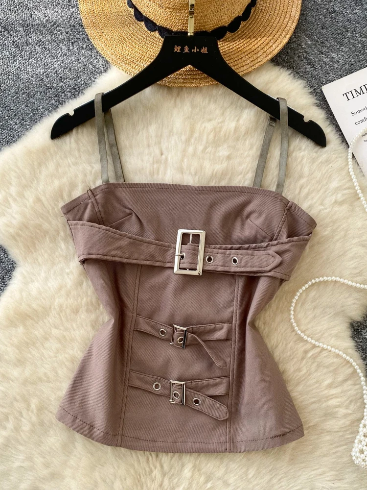 Camis Women Tops Short Top Strapless Sleeveless Tanks Sexy Slim Fit Y2k Streetwear Elegant Splice Work Sheath Tight Waist 2025