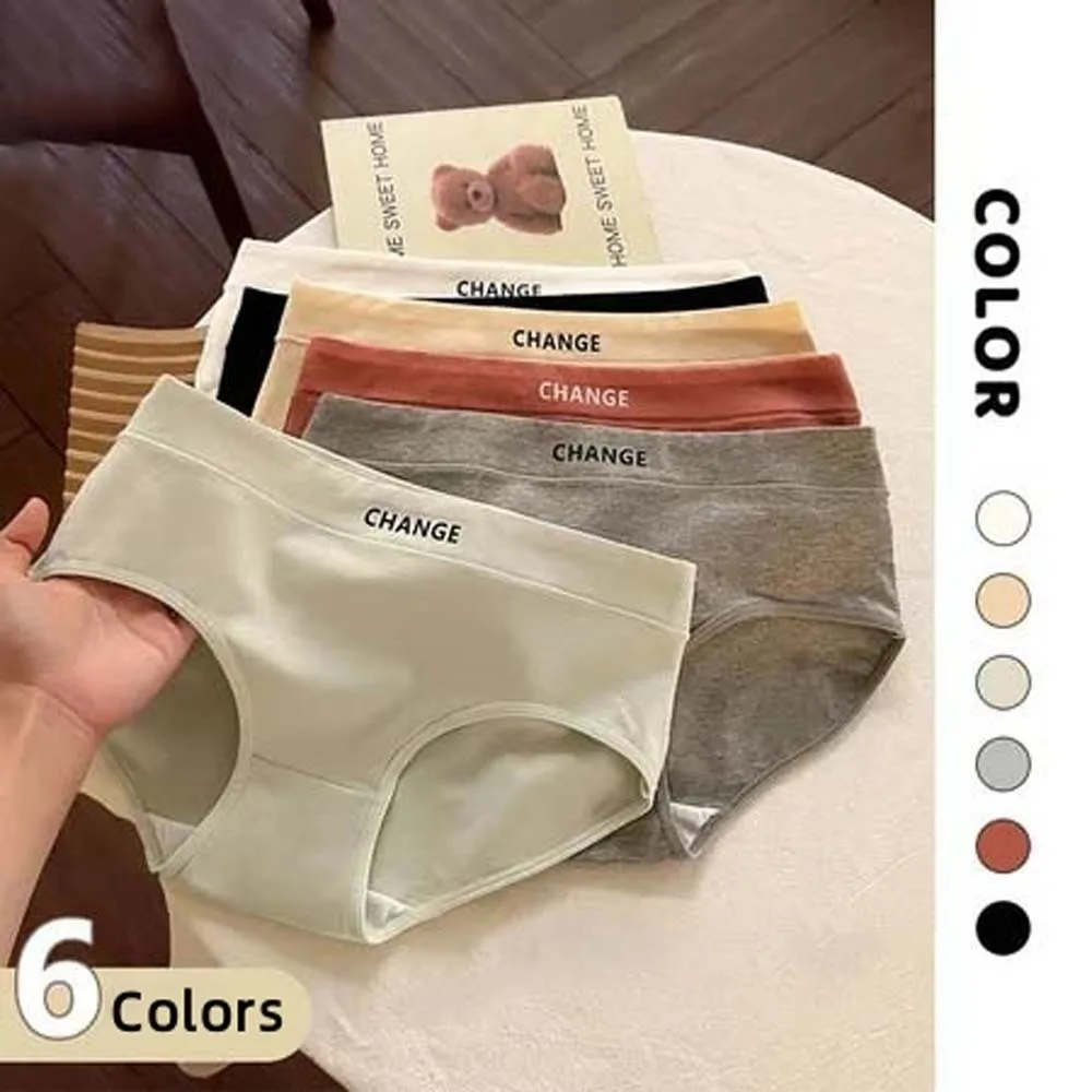 

English Letter Women Letter Cotton Panties Female Lingerie Seamless Letter Cotton Briefs 6Pcs Soft Thin Cotton Underpants