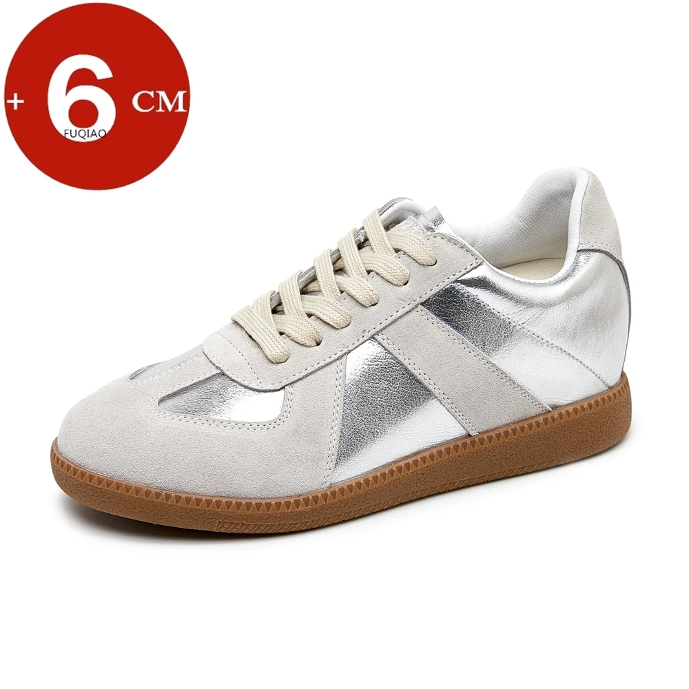 

Women Genuine Leather Casual Elevator Shoes Leisure Lift Sneakers Breathable 6CM Hidden Heels Height Increasing Sport Shoes