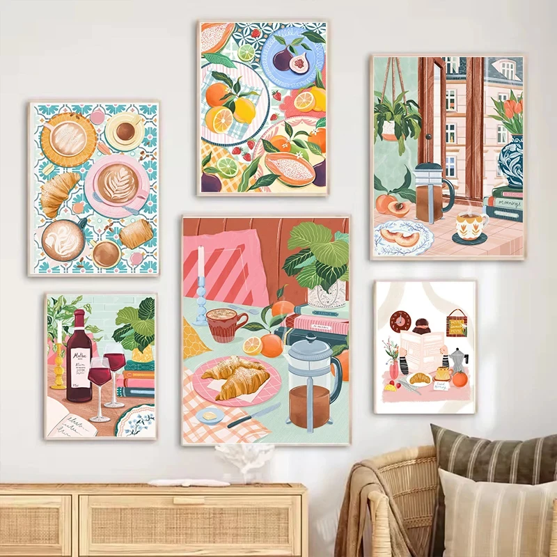 كوكتيل الفاكهة الليمون الغذاء قماش اللوحة الاسكندنافية بسيطة الجدار ملصق فني وطباعة غرفة المعيشة المنزلي المطبخ الديكور #2