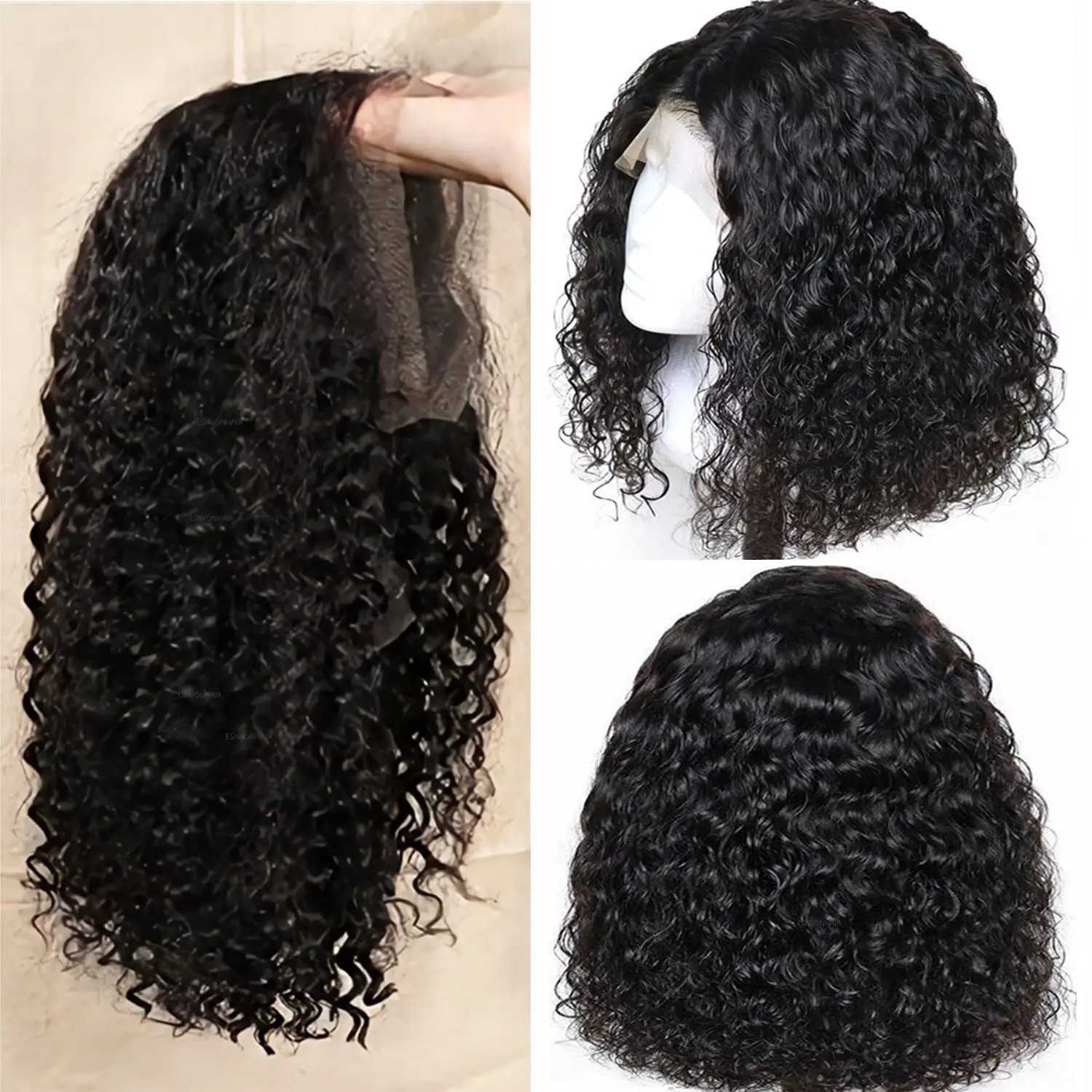 250% Density Deep Wave Bob Wig Human Hair Wig 100% Human Hair Pre Plucked Deep Curly 13x4 Lace Front Wig Short Bob Wig for Women