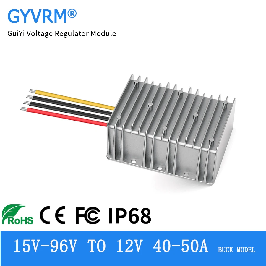 

GYVRM Power Supply High-power Vehicle Mounted 24V36V48V60V72V80V100V to 12V 30A 40A 50A 600W DC Voltage Buck Module