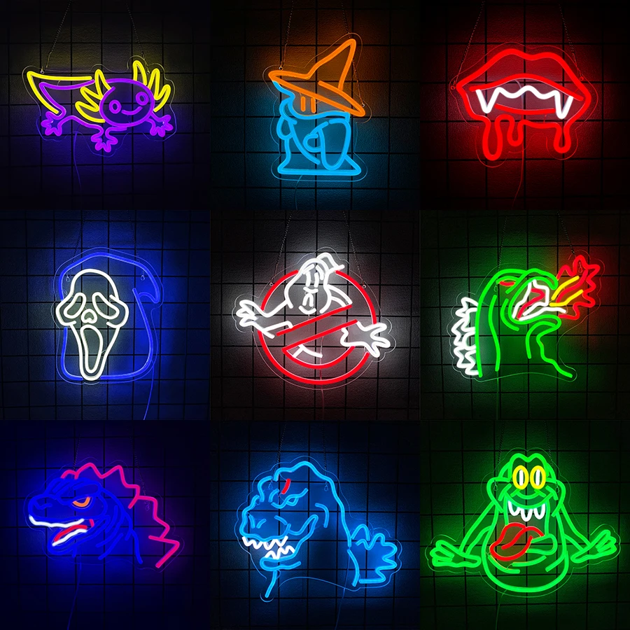 Enseigne au néon Ghost Busters pour décoration murale, lumière au néon de dinosaure LED, décor fantôme de signe LED monstre pour fête, chambre à coucher, Bar, grotte d'homme