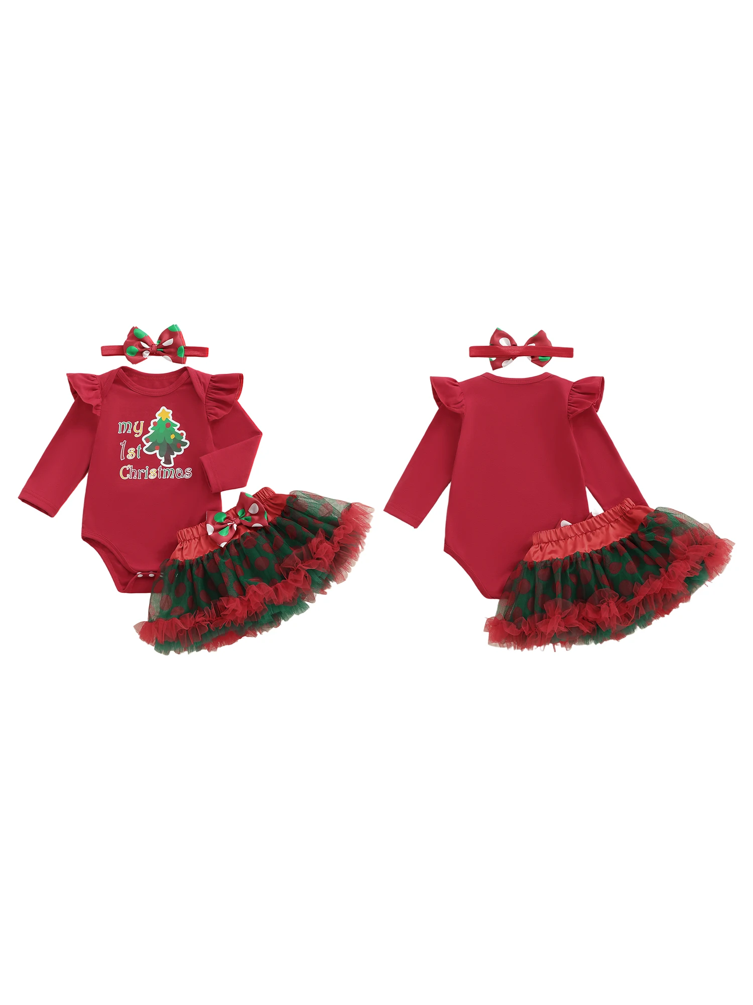 

Toddler Girls Winter Outfit Cute Reindeer Print Long Sleeve Romper with Fluffy Tulle Skirt and Matching Headband for Christmas