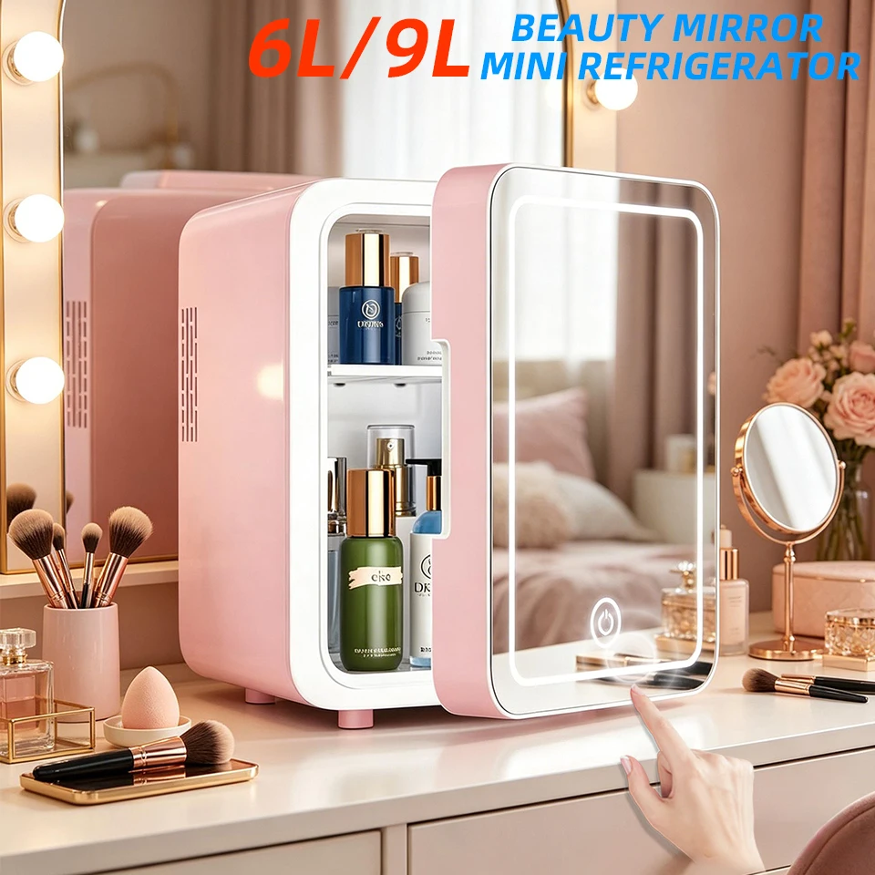 mini-refrigerador-con-espejo-led-de-6l-9l-con-luz-12v-240v-refrigerador-y-calentador-portatil-para-cosmeticos-para-auto-hogar-maquillaje-y-cuidado-de-la-piel