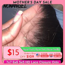 Wow Angel 7X7 6X6 5X5 HD Lace Closure Frontal Human Hair Straight Hair Melt Skins Pre Plucked HD Lace Closure Only Virgin Hair