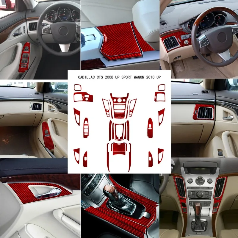 

For Cadillac CTS 2008-UP Sport Wagon 2010-UP Accessories Car Interior Decoration Carbon Fiber Red Sticker