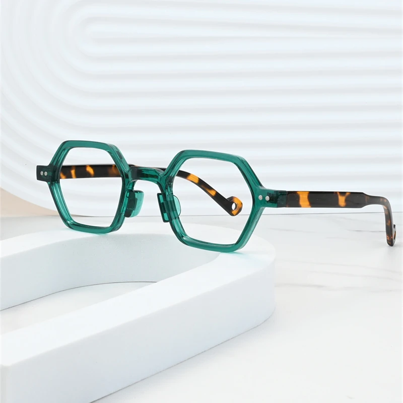Neue Anti Blaues Licht Gläser Weibliche Klassische Retro Kleine Rahmen Brillen Frauen Polygon Reine Farbe Niet Brillen Rahmen