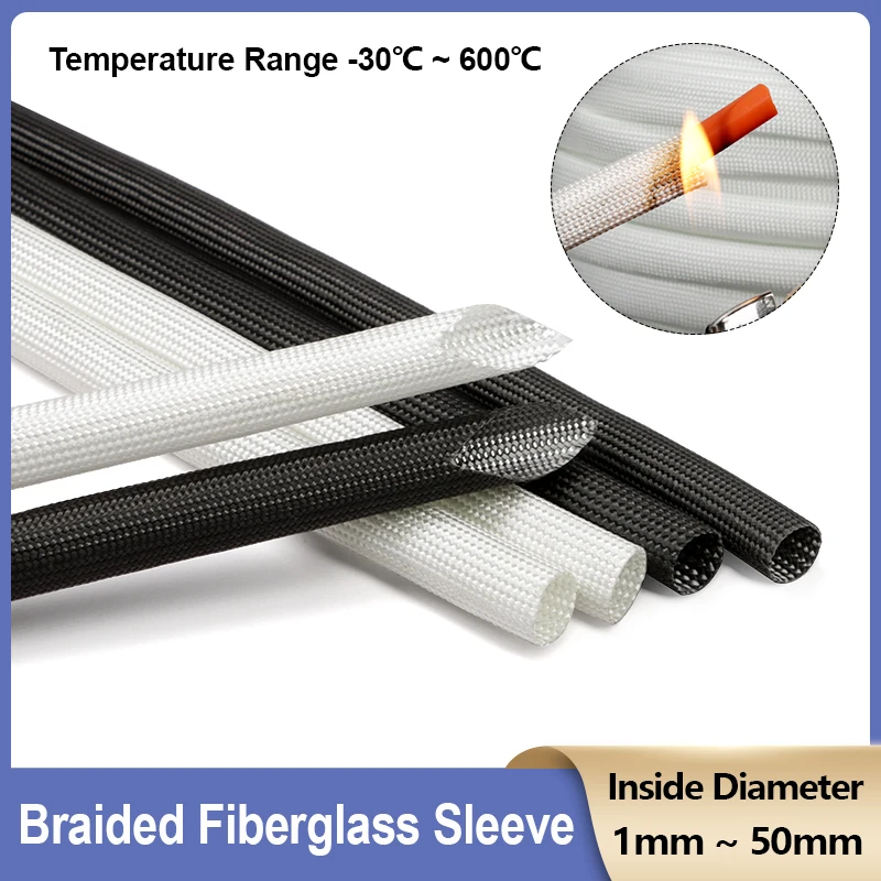 Fiberglass Insulated Braided Sleeve 600 Deg.C High Temperature Resistant Flame Retardant Fiber Glass Sleeving Diameter 1 ~ 50mm