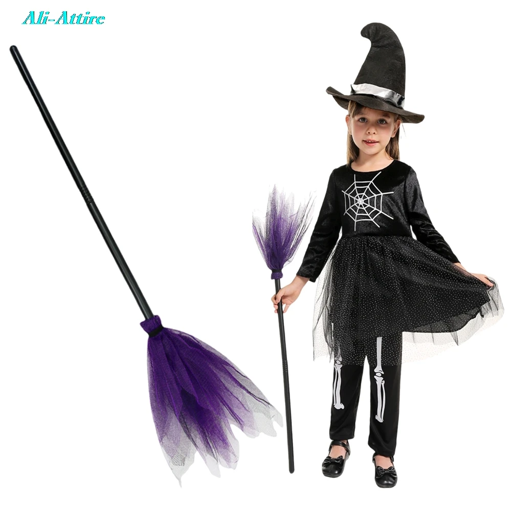 

Halloween Purple Mesh Broom Cosplay Accessories Decoration Children Toys Halloween Costume Gifts Prop Party Disguise RolePlay
