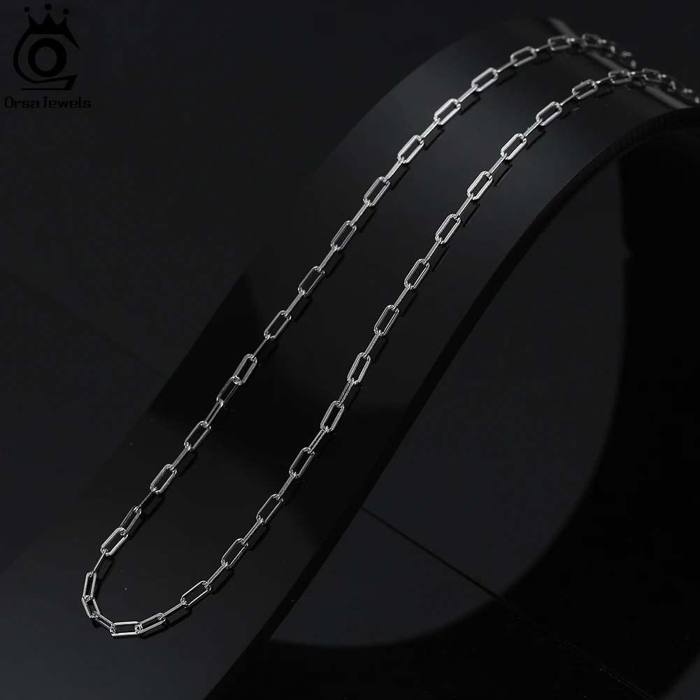 ORSA JEWELS 925 Sterling Silver Paperclip Chain Necklace for Women 14K Gold Plated Chain Necklace Girl Birthday Party Gift SC64