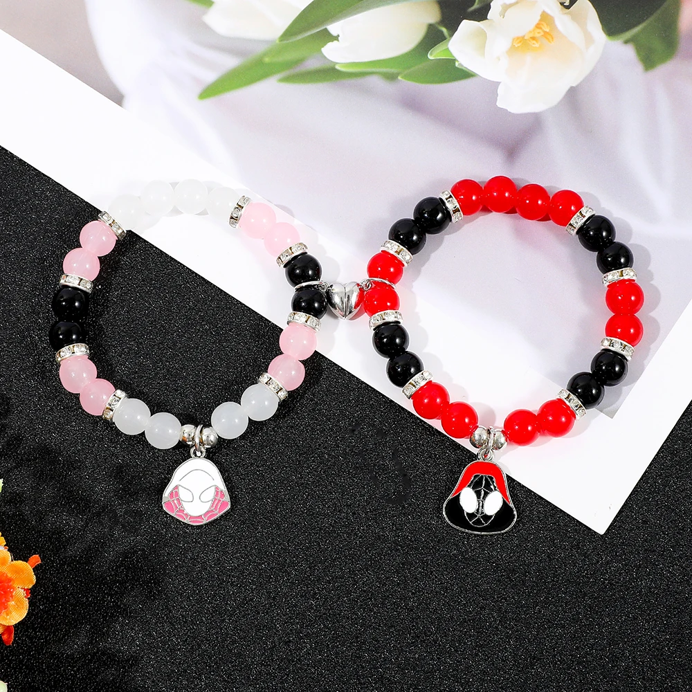 Cool creativo estilo gótico Marvel Spider Man Gwen Stacy colgante pulsera con cuentas joyería romántica adecuada para regalos de novia